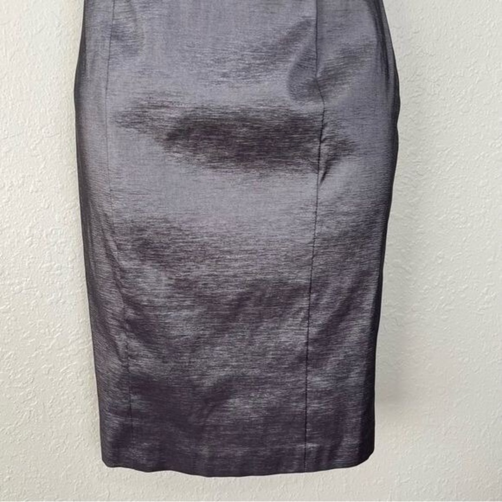 Xscape gray metallic Flower one shoulder sheath midi dress formal 6 - Picture 4 of 11